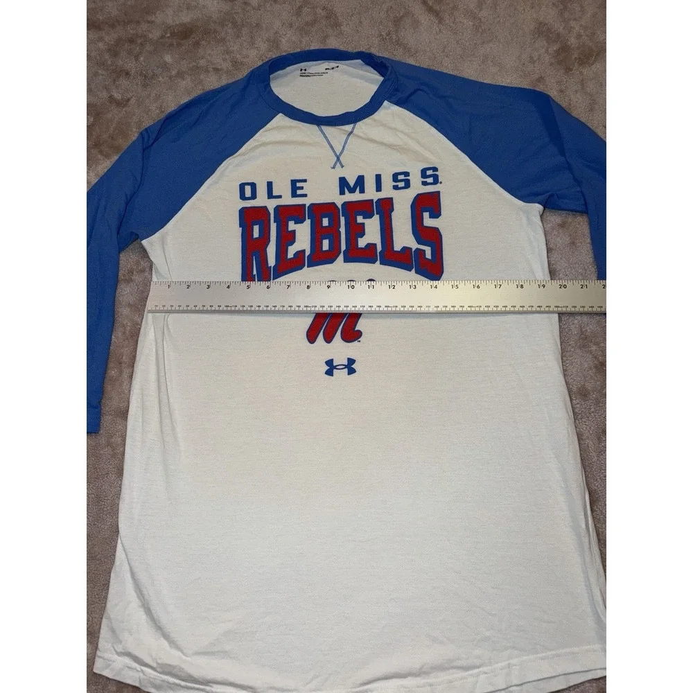Ole Miss Under Armor Baseball Retro T Shirt Size Medium Blue And White